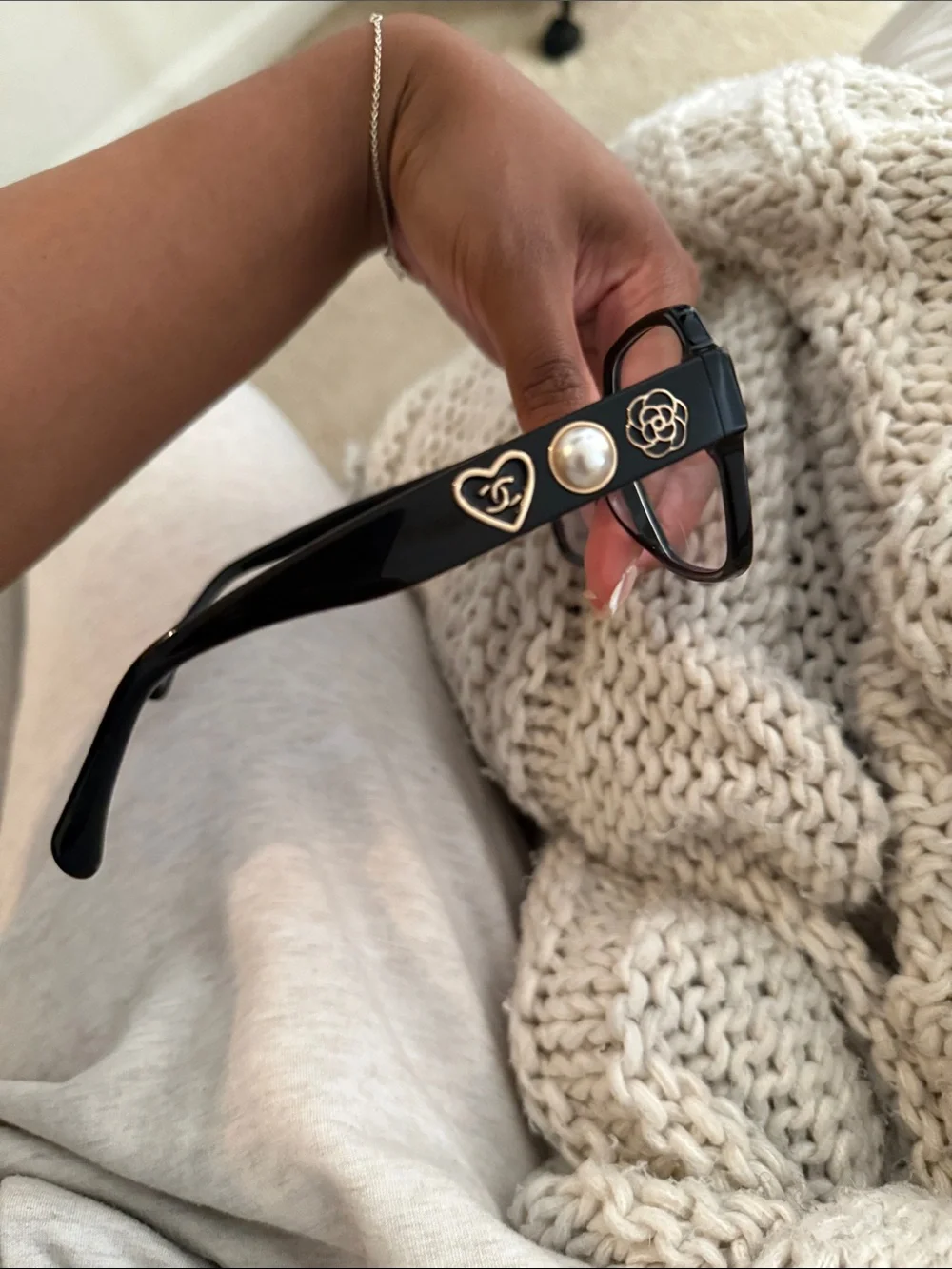 Black Square Frame Blue-Tinted Lenses Eyeglasses